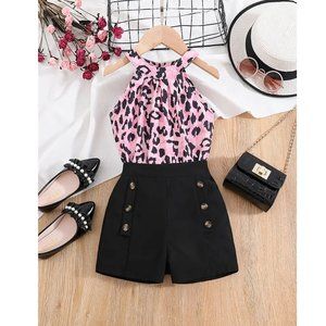 Leopard Print Halter Top & Shorts Set NWT🌻